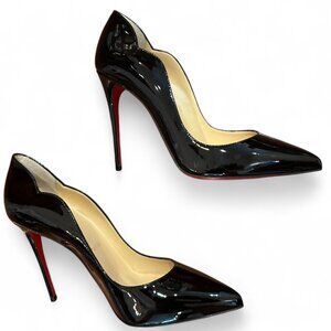NEW Christian Louboutin Patent Black Side Cut Detail - Black